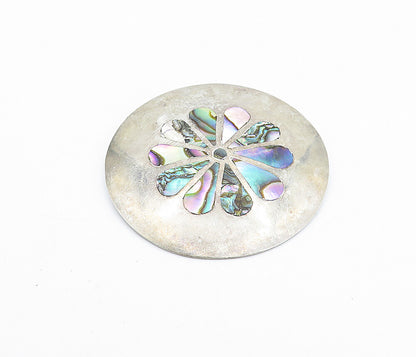 MEXICO 925 Sterling Silver  Vintage Abalone Shell Floral Brooch Pin  BP1348