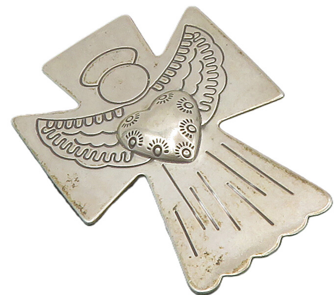 CAROLYN POLLACK RELIOS 925 Silver  Vintage Love Heart Angel Brooch Pin  BP5416