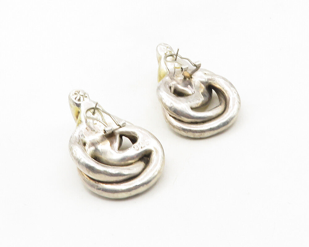 925 Sterling Silver  Vintage Two Tone Knotted Design Drop Earrings  EG5157