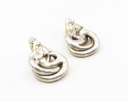 925 Sterling Silver  Vintage Two Tone Knotted Design Drop Earrings  EG5157