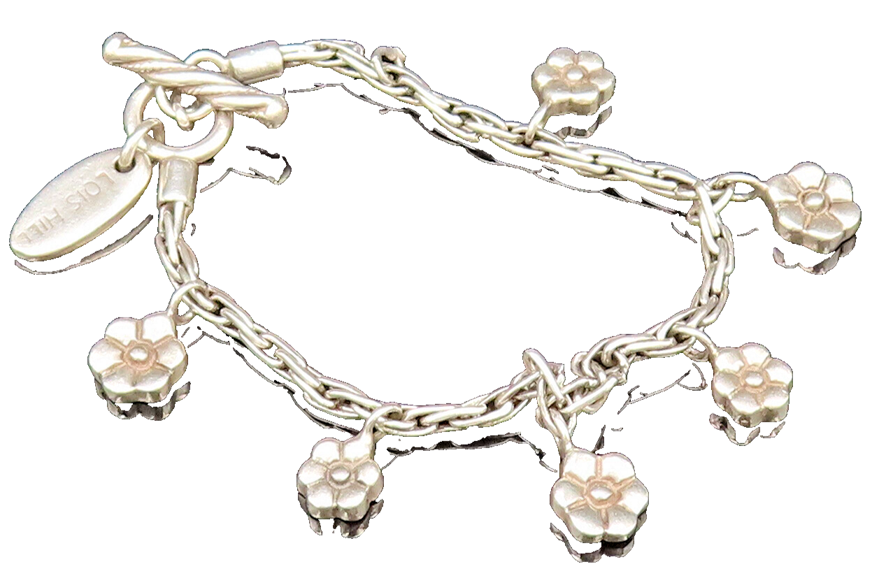 LOIS HILL 925 Sterling Silver Vintage Minimalist Flower Charm Bracelet BT9786