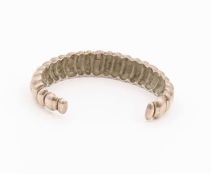 14k Gold & 925 Sterling Silver Vintage Bracelet Chunky Fluted Dome Cuff  BT12143