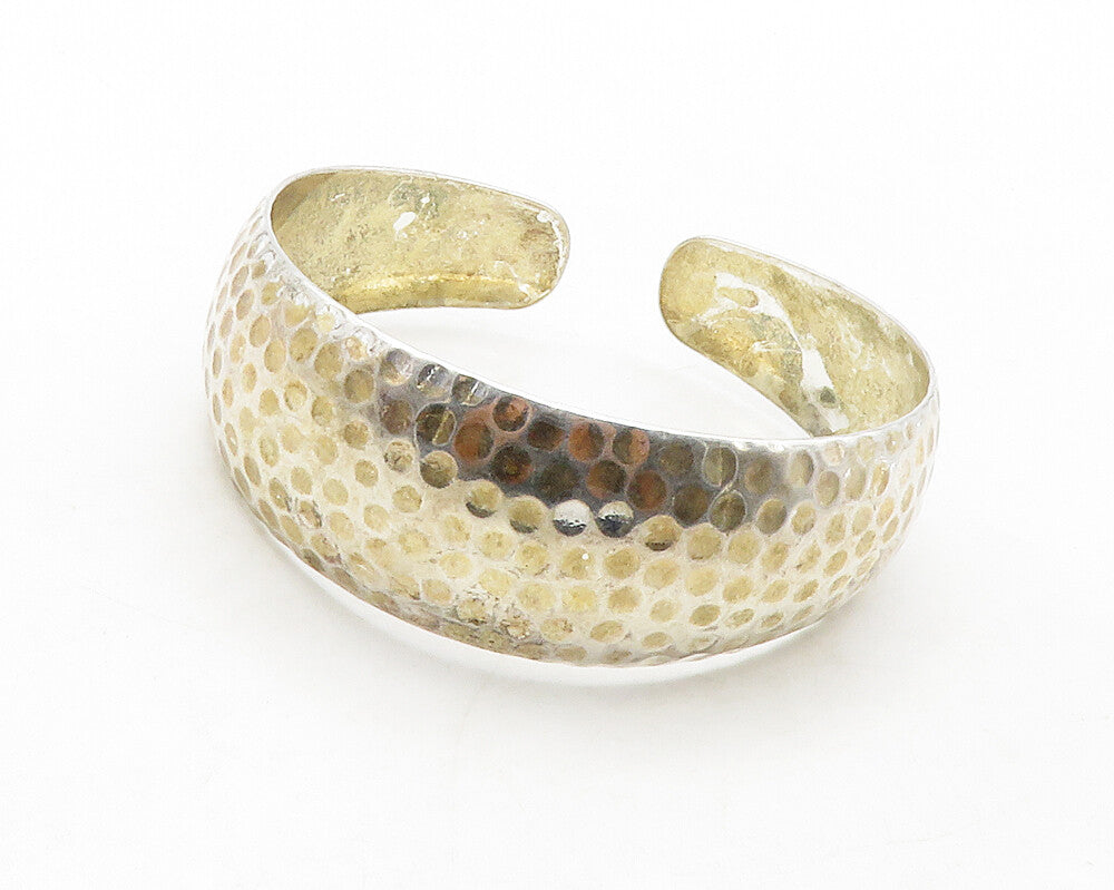 925 Sterling Silver  Vintage Shiny Hammered Round Cuff Bracelet  BT5013