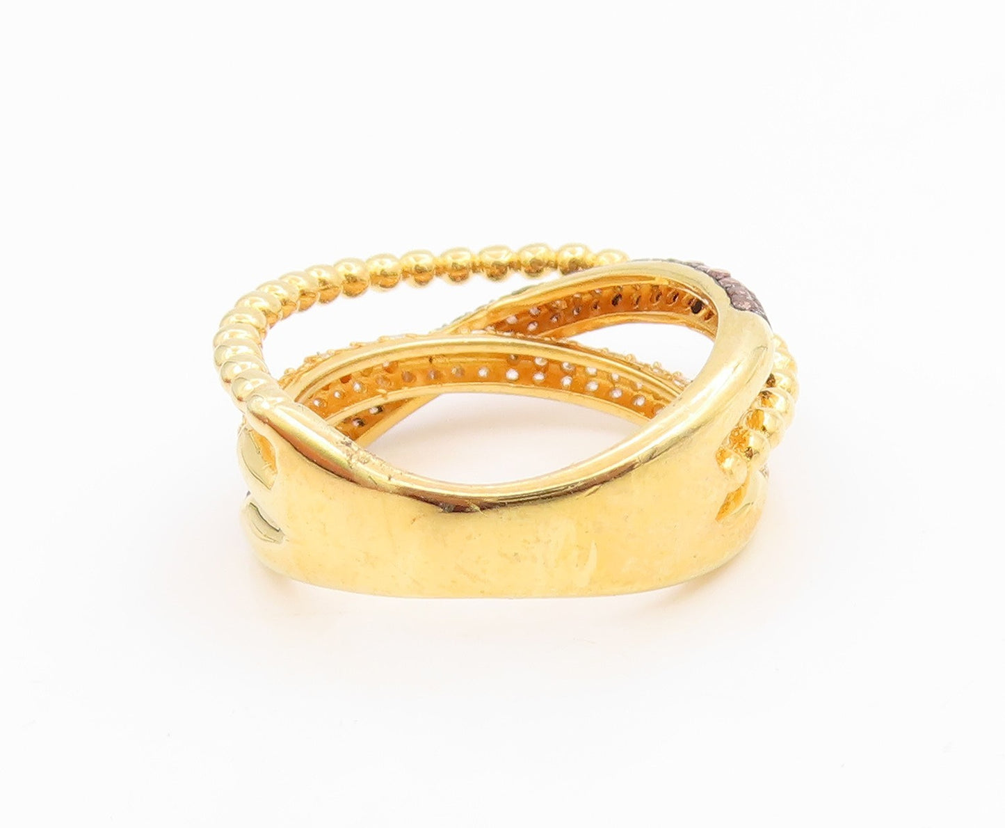 925 Sterling Silver Vintage Ring Gold Plated CZ Crossover Band  Sz 7  RG35616
