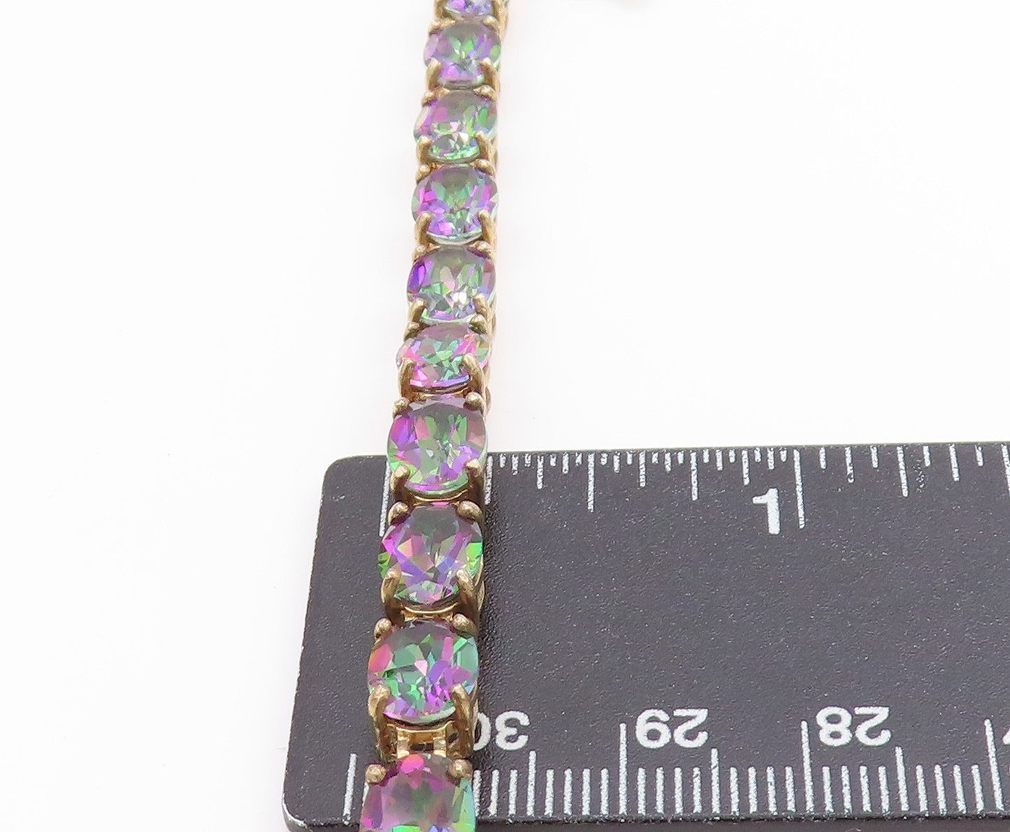 925 Sterling Silver Vintage Bracelet Gold Plated Oval Mystic Topaz Chain BT11380