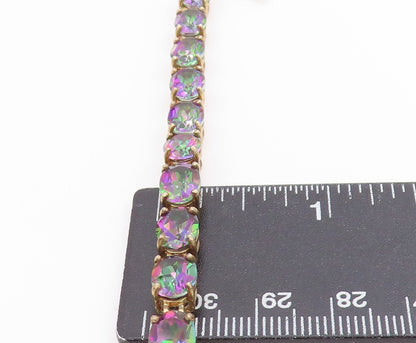925 Sterling Silver Vintage Bracelet Gold Plated Oval Mystic Topaz Chain BT11380