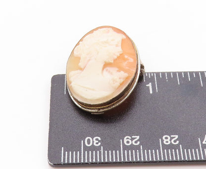 925 Sterling Silver Vintage Brooch Carved Lady Profile Cameo Charm Pin  BP11889