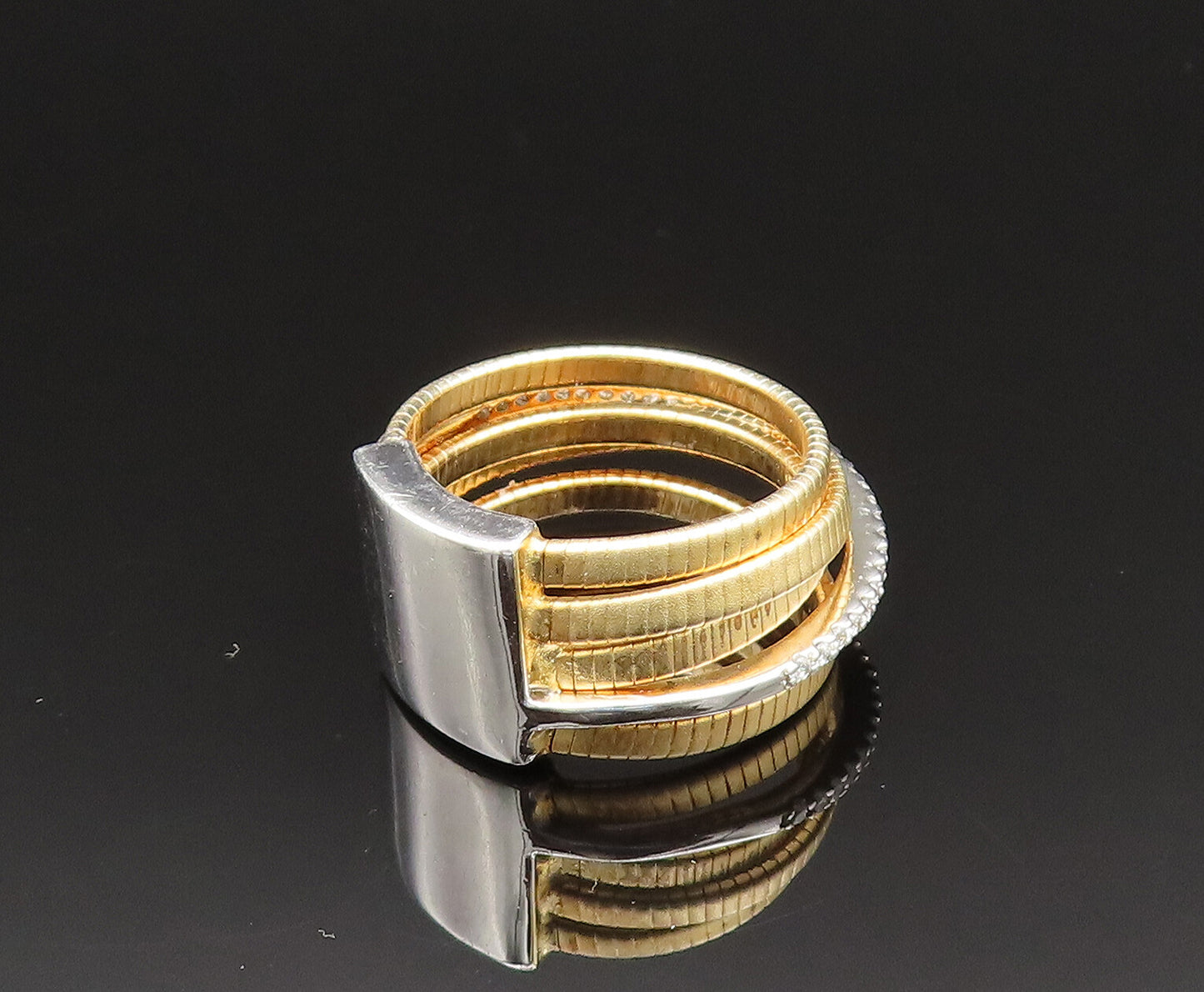925 Silver  Vintage Two Tone Multi Row Overlapping Topaz Ring Sz 7.5  RG25576