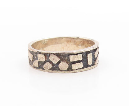 925 Sterling Silver Vintage Ring Modernist Hammered Abstract Band Sz 9.5 RG33759