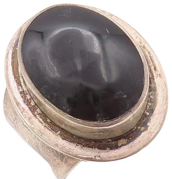 925 Sterling Silver Vintage Ring MEXICO Oval Solid Large Onyx  Sz 8  RG28614