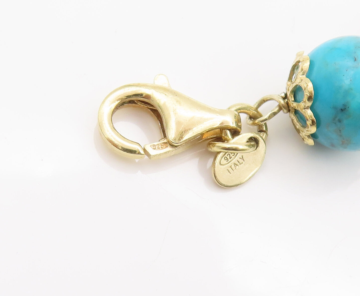 925 Sterling Silver Vintage Bracelet Cabochon Turquoise & Carved Spheres BT10269