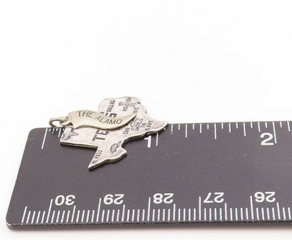 925 Sterling Silver Vintage Pendant Texas State Map With City Engravings PT25394
