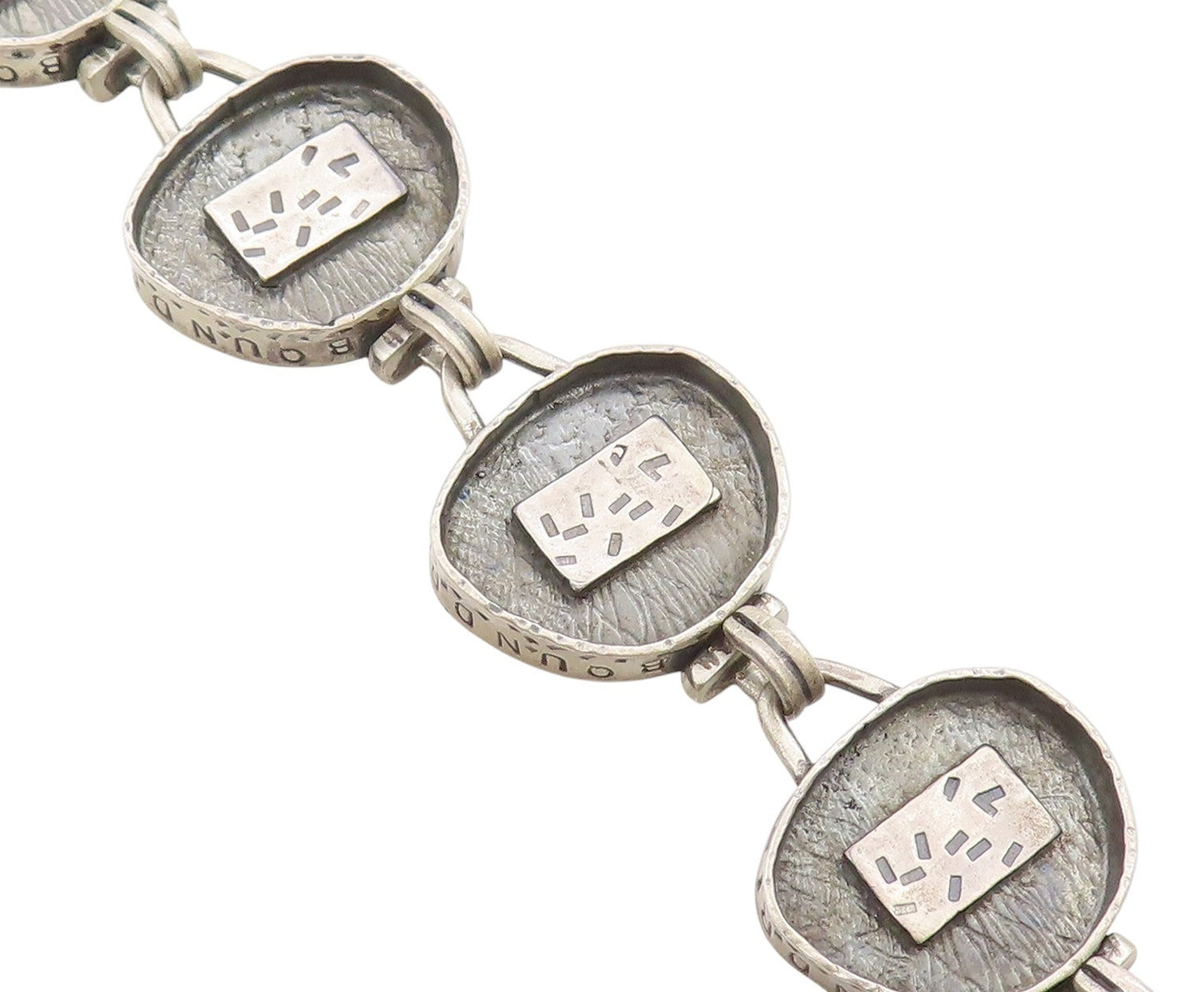 925 Sterling Silver Vintage Bracelet Etched Geometric Echoes Link Chain  BT11399
