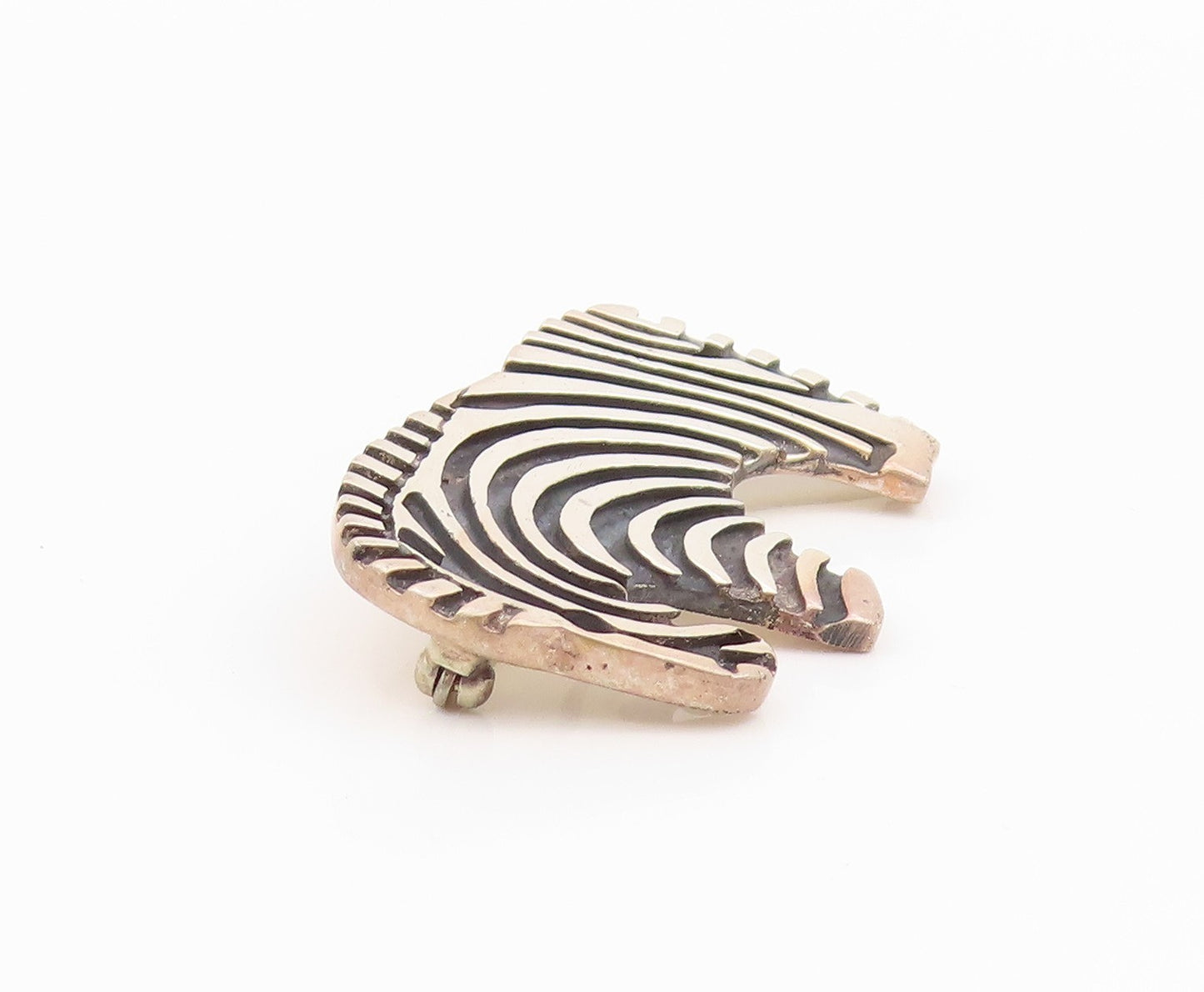 925 Sterling Silver Vintage Brooch Designer Stripes Grooved Zebra  BP11691