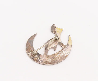 925 Sterling Silver Vintage Brooch Pin Cutout Howling Wolf On Moon  BP11024