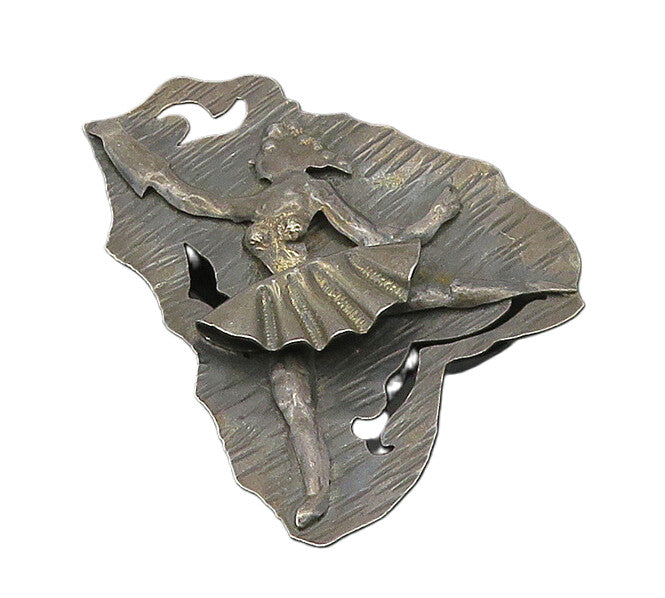 925 Sterling Silver  Vintage Oxidized Ballerina Sculpted Brooch Pin  BP6813