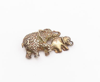 925 Sterling Silver  Vintage Mom & Baby Elephant Motif Brooch Pin  BP8355