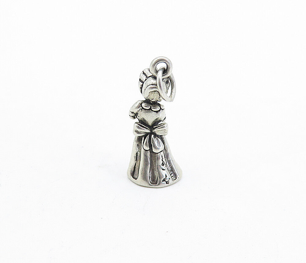 925 Sterling Silver  Vintage Petite Woman In Dress Motif Drop Pendant  PT3334