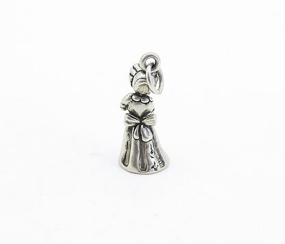 925 Sterling Silver  Vintage Petite Woman In Dress Motif Drop Pendant  PT3334
