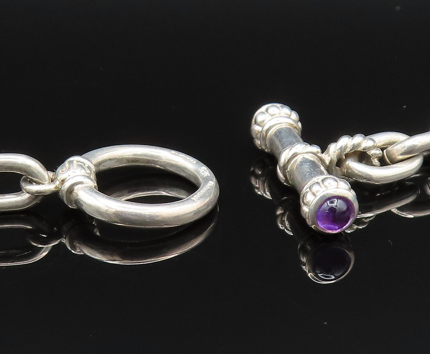 JUDITH RIPKA 925 Silver  Vintage Chalcedony & Amethyst Chain Necklace  NE3920