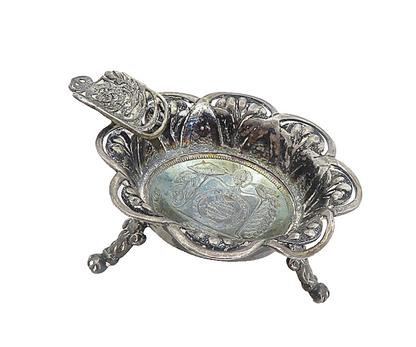 925 Sterling Silver  Vintage Antique Oxidized Floral Ash Tray  TR1361