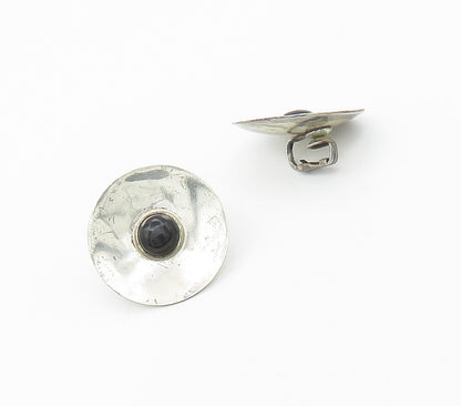 HUBERT HARMON 925 Silver  Vintage Black Onyx Non Pierce Drop Earrings  EG8749