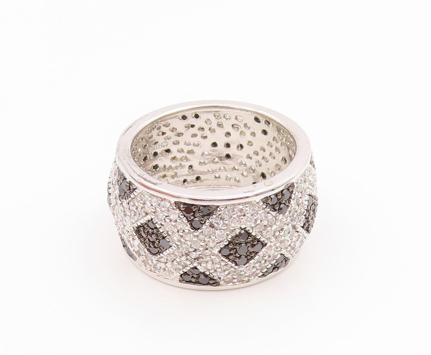 925 Sterling Silver Vintage Ring Spinel & CZ Geometric Pattern Band Sz 7 RG35664