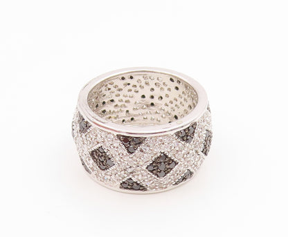 925 Sterling Silver Vintage Ring Spinel & CZ Geometric Pattern Band Sz 7 RG35664