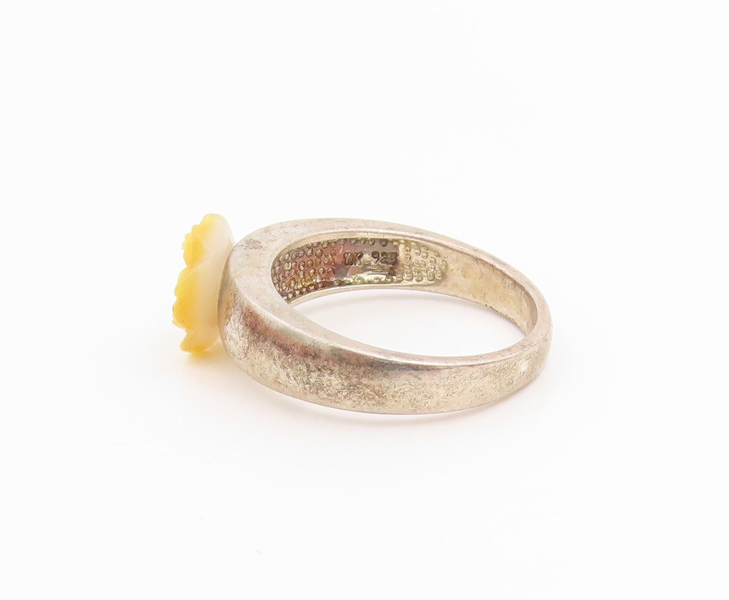 925 Sterling Silver Vintage Ring Yellow Rose Floral Solitaire Band Sz 9 RG33861