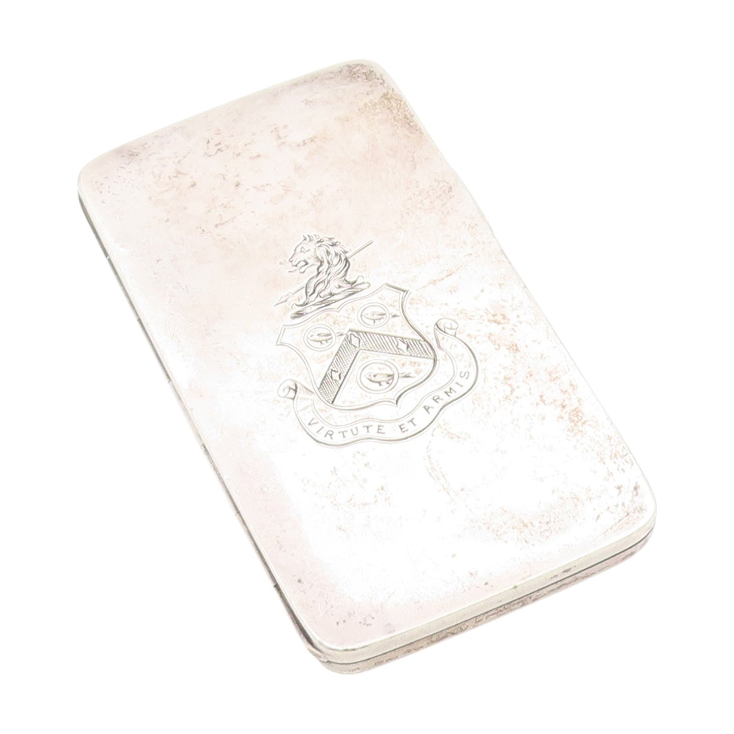 925 Sterling Silver Vintage Card Case ENGLAND Virtute et Armis OPENS  TR4170