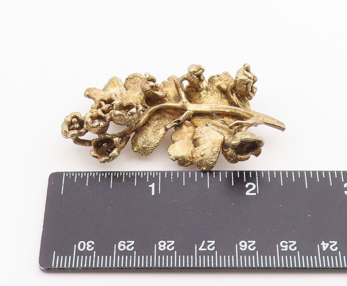 925 Silver  Vintage Gold Plated Sculpted Flower Branch Brooch Pin  BP9960