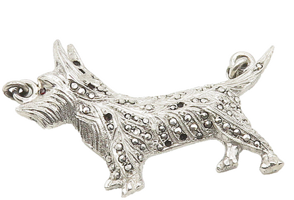 925 Sterling Silver  Vintage Sparkling Terrier Dog Motif Pendant  PT13342
