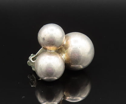 M&J SAVITT 925 Silver  Vintage Triple Bead Ball Non Pierced Earrings  EG11935