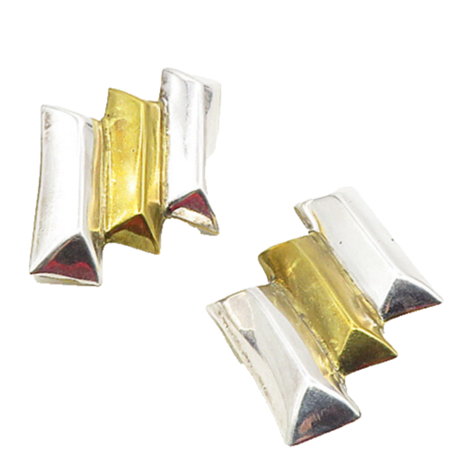 MEXICO 925 Silver  Vintage Shiny 2 Tone Modernist Non Pierce Earrings  EG4790