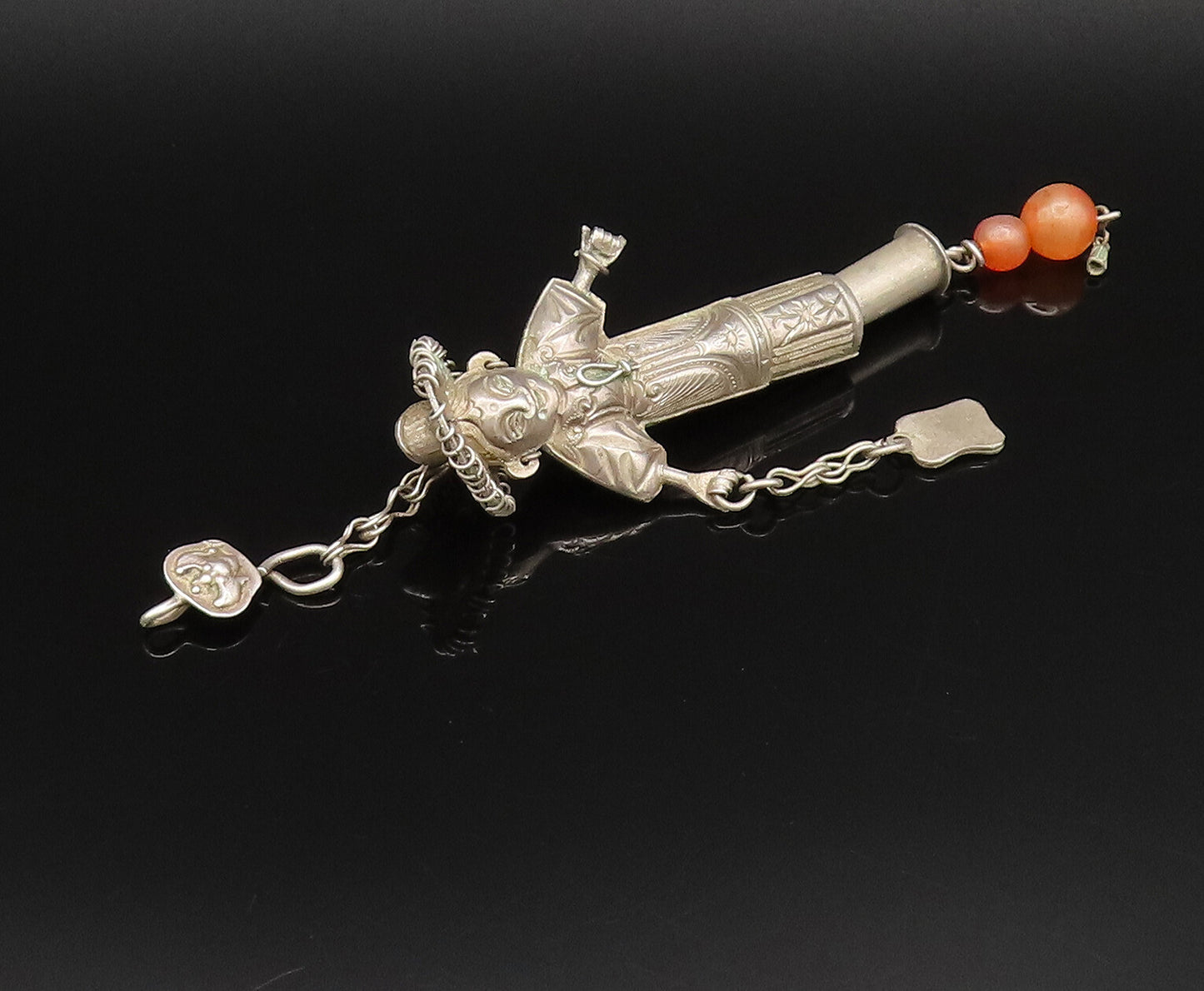 925 Silver  Vintage Sculpted Native Woman & Agate Beads Pendant  PT21615