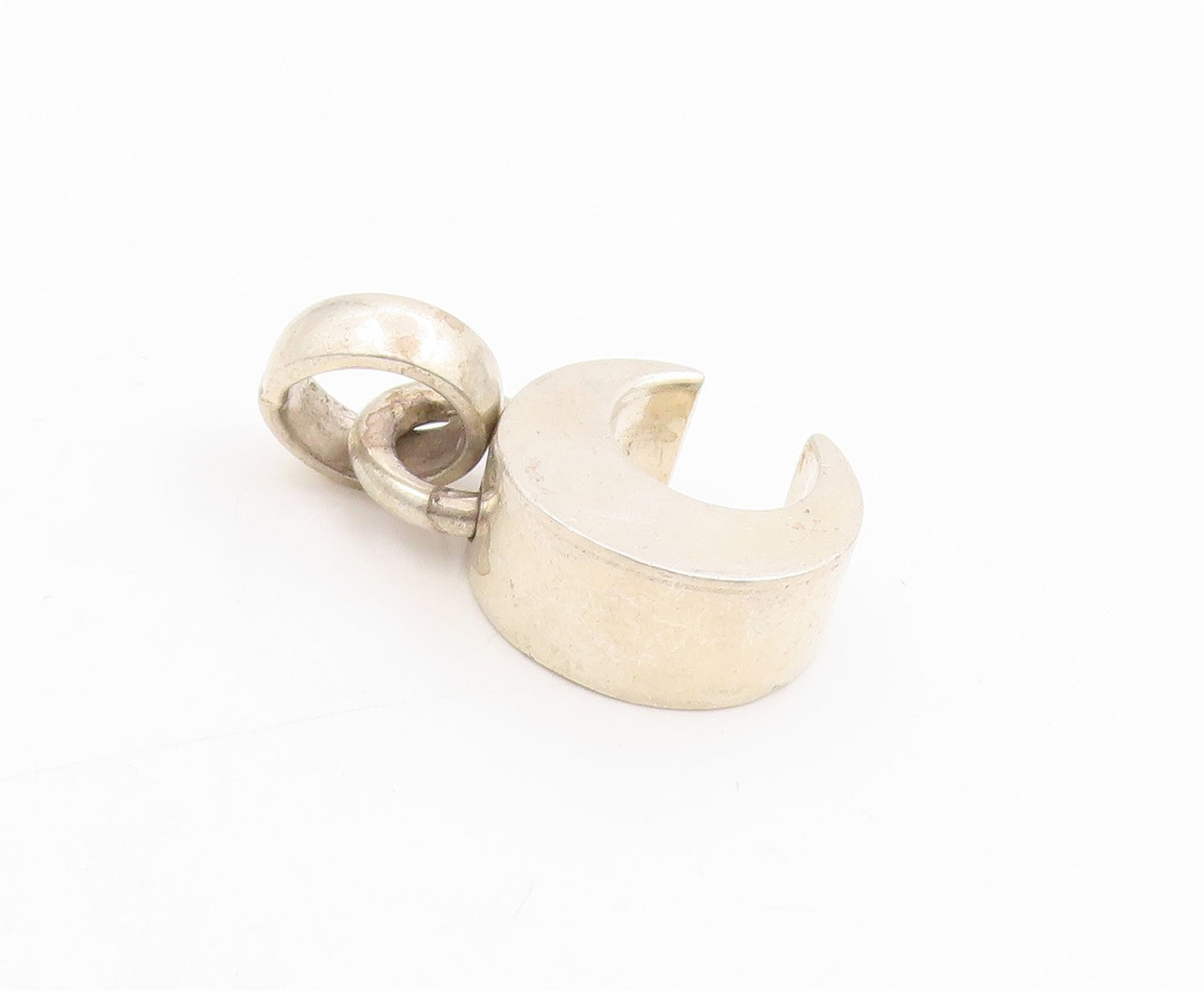 925 Sterling Silver Vintage Pendant Modernist Solid Crescent Moon Charm  PT25275