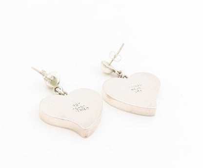 925 Sterling Silver Vintage Earrings MEXICO Carved Initials Love Heart  EG13719