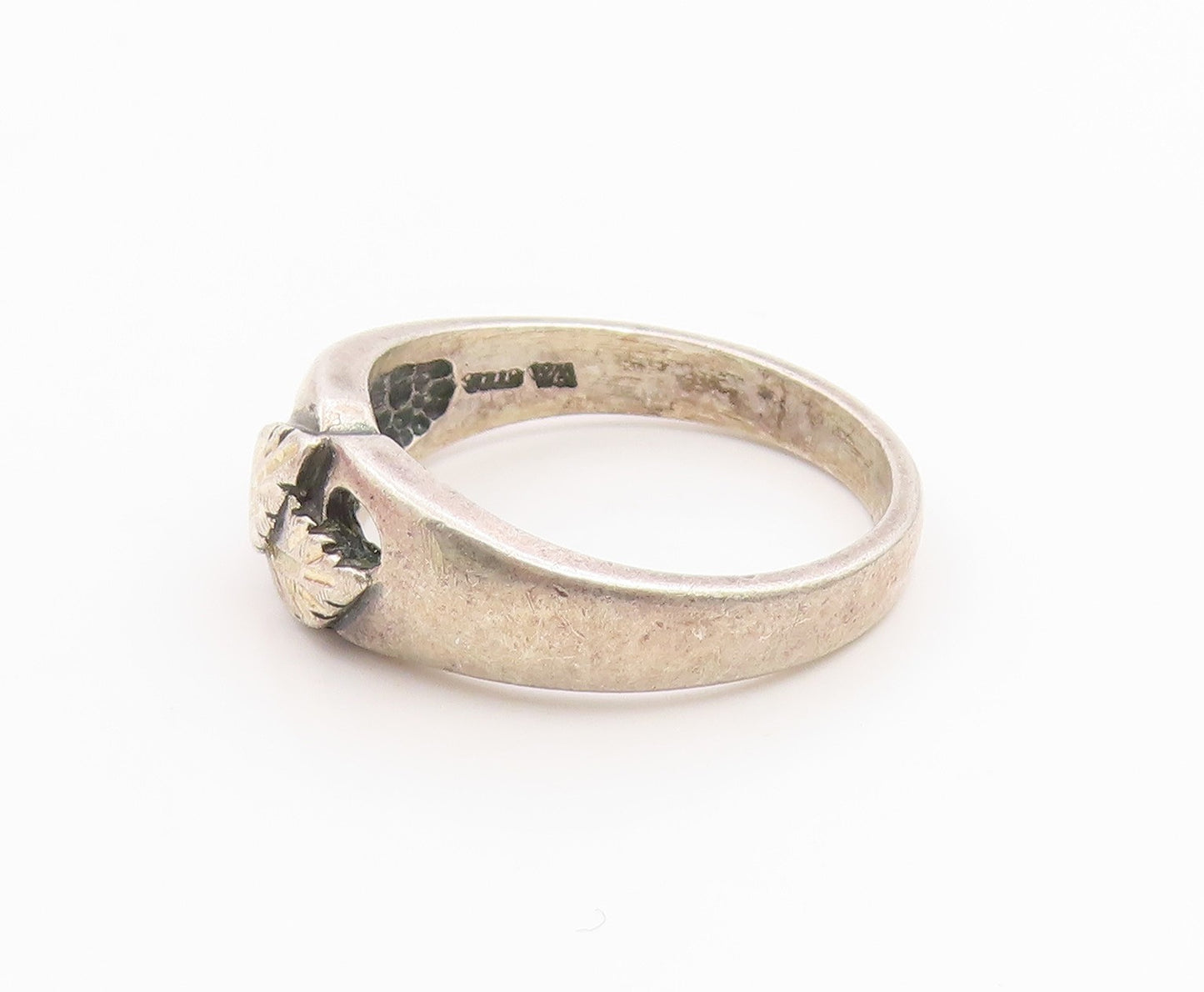 925 Sterling Silver Vintage Ring Etched Double Leaf Botanical Band Sz 9 RG36219