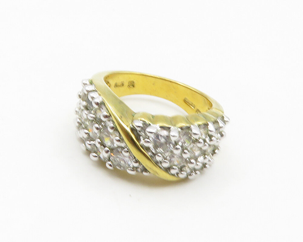 925 Sterling Silver  Topaz Shiny Gold Plated 2 Tone Band Ring Sz 6.5  RG18689