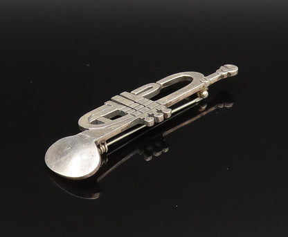 MEXICO 925 Silver  Vintage Engraved Trumpet Instrument Brooch Pin  BP9815