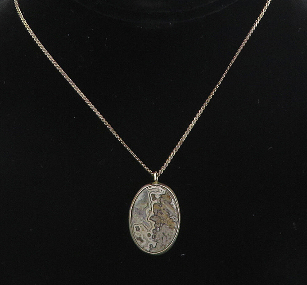 925 Sterling Silver  Vintage Spotted Jasper Swirl Link Chain Necklace  NE1469