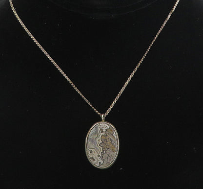 925 Sterling Silver  Vintage Spotted Jasper Swirl Link Chain Necklace  NE1469