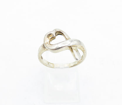 925 Sterling Silver  Vintage Shiny Love Heart Ribbon Band Ring Sz 7.5  RG5731