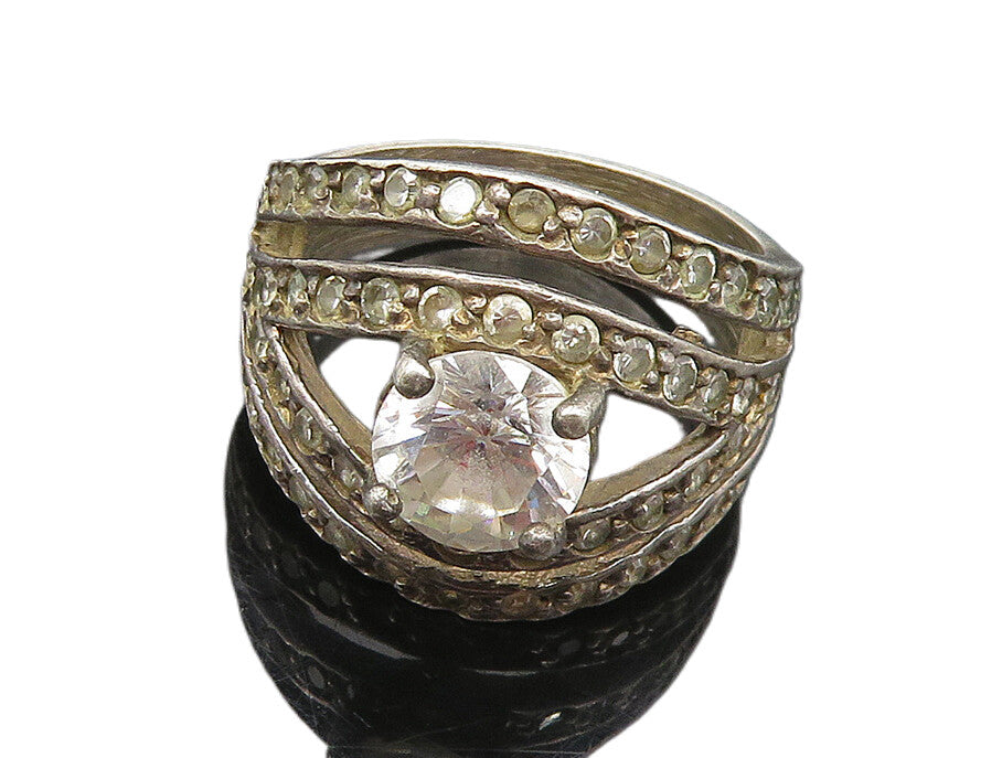 925 Sterling Silver  Vintage Cubic Zirconia Split Band Ring Sz 6  RG17482