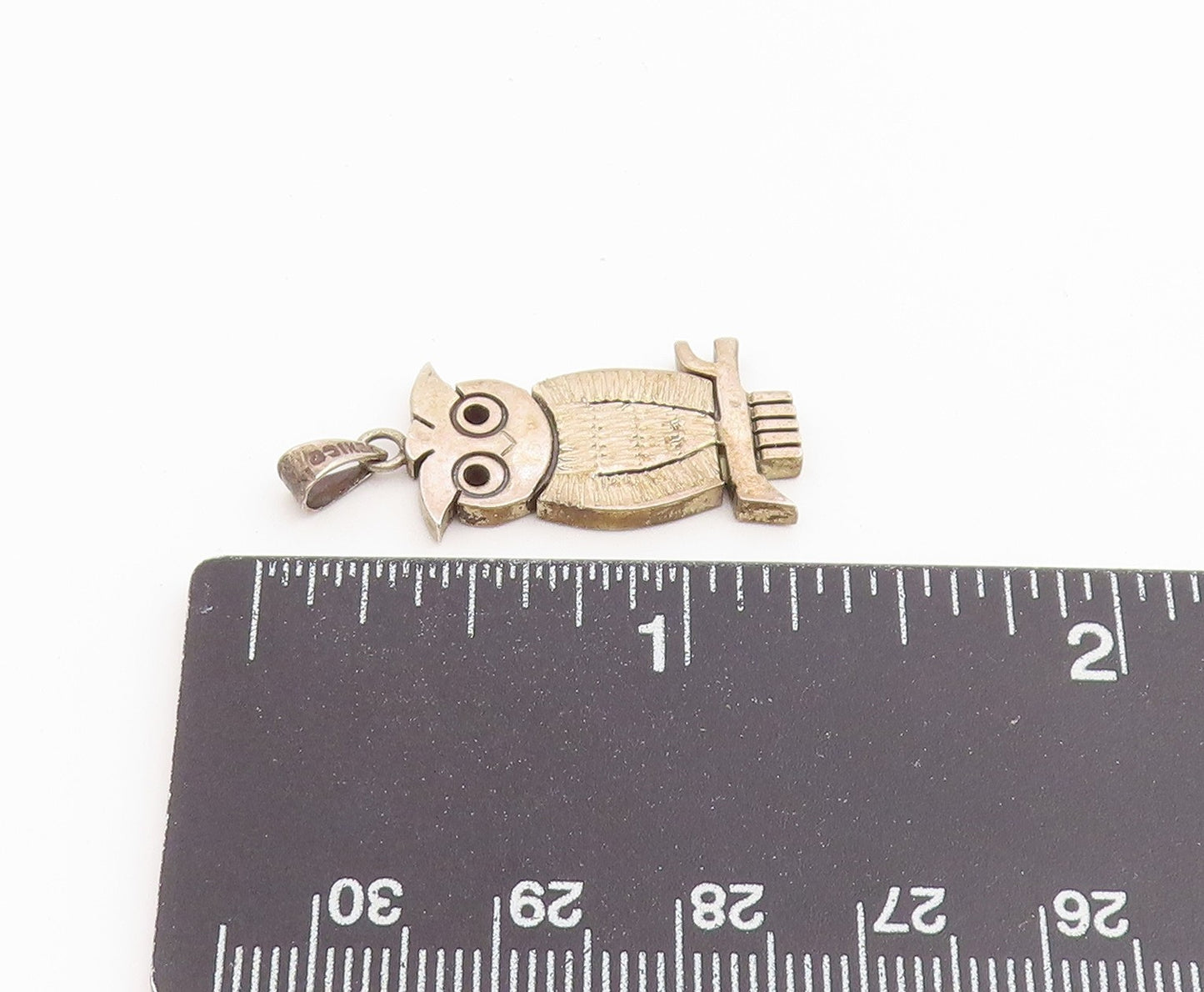 925 Sterling Silver Vintage Pendant MEXICO Textured Wise Owl Charm  PT26507