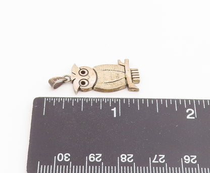 925 Sterling Silver Vintage Pendant MEXICO Textured Wise Owl Charm  PT26507