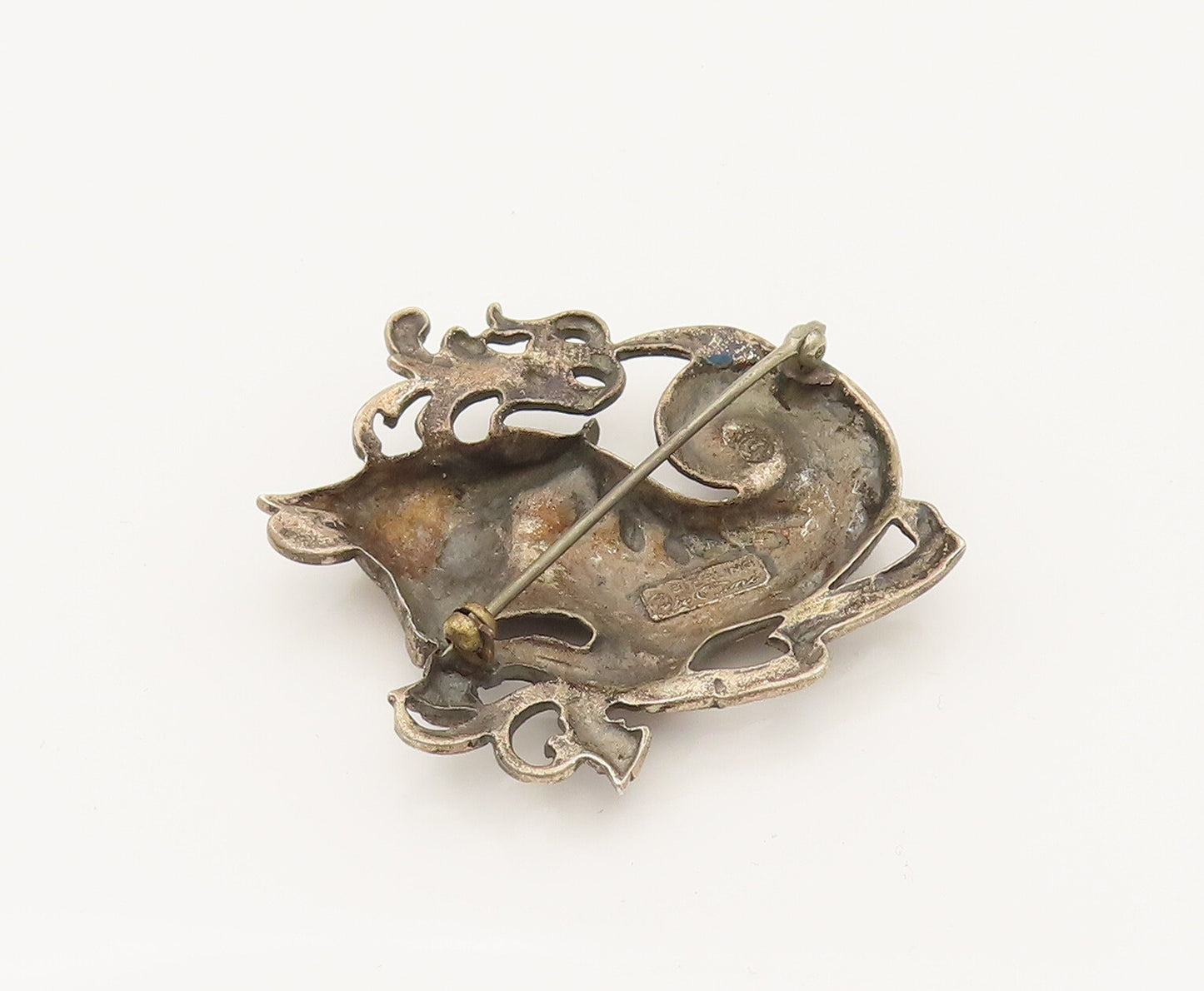 CINI 925 Silver  Vintage Antique Taurus Bull Astrology Brooch Pin  BP10276