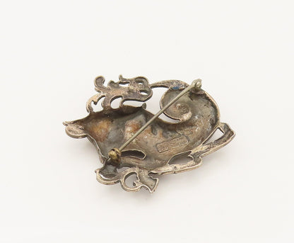 CINI 925 Silver  Vintage Antique Taurus Bull Astrology Brooch Pin  BP10276