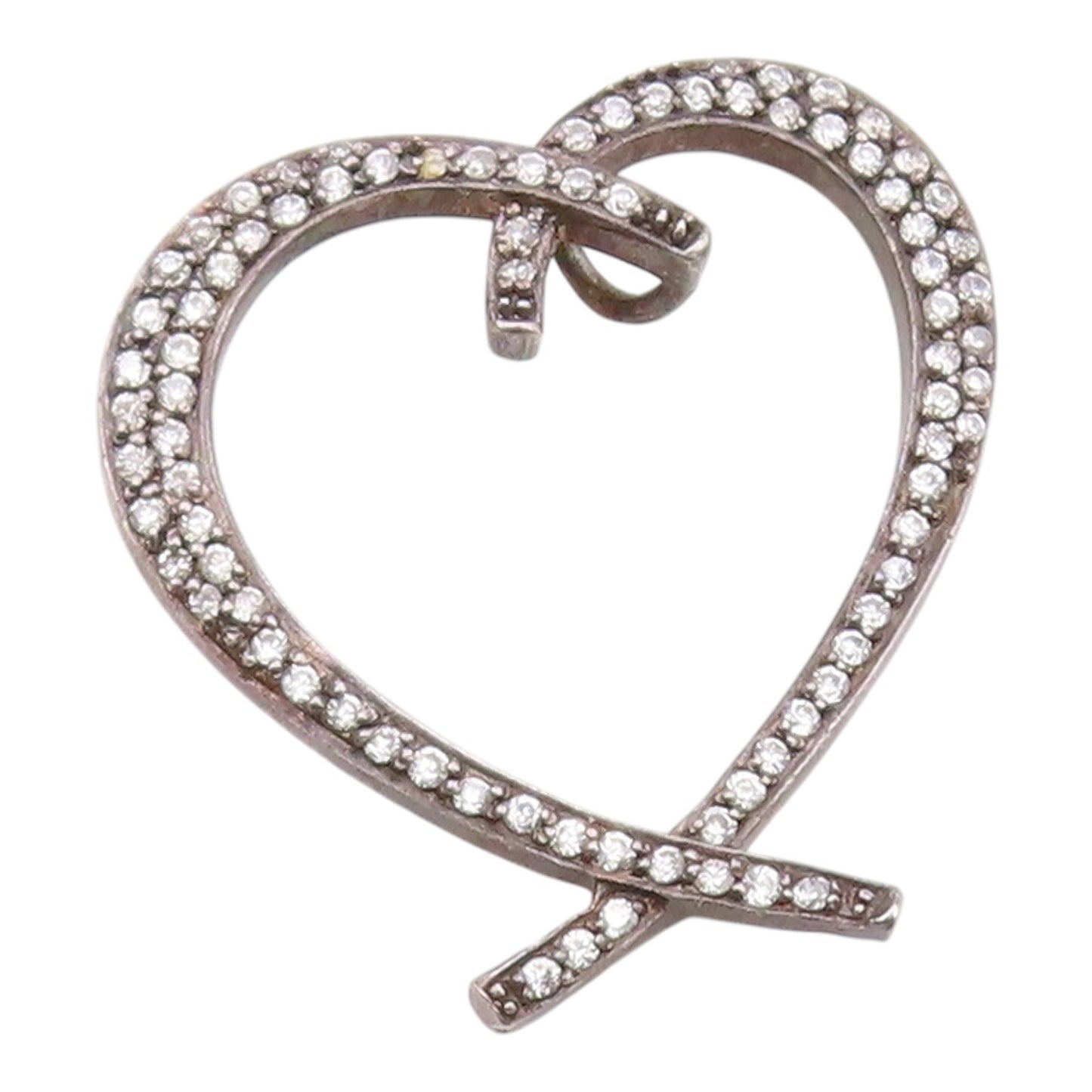925 Sterling Silver  Vintage Cubic Zirconia Open Love Heart Pendant  PT14881