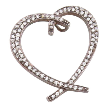 925 Sterling Silver  Vintage Cubic Zirconia Open Love Heart Pendant  PT14881